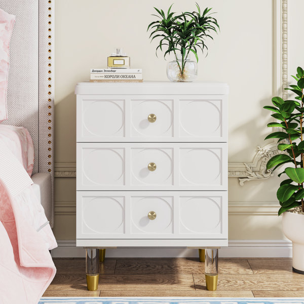Mercer41 Merva 3Drawer White Gold Nightstand Set for Bedroom Wayfair